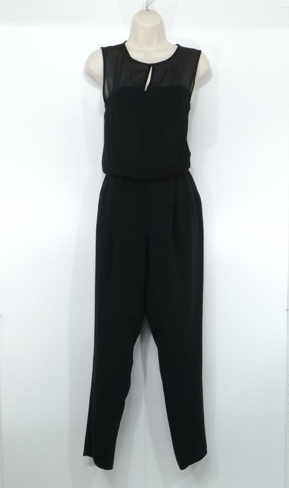 ZARA Black Silky Classic Retro Style Sheer Split Back Women's Jumpsuit UK 8 10 S