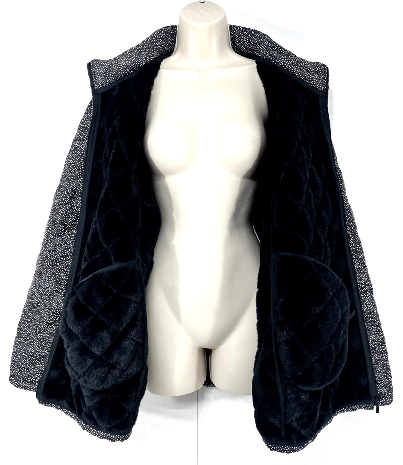 DAVID NIEPER Black Ivory Faux FUR Lined Women's Zipped Quilted Jacket UK 24