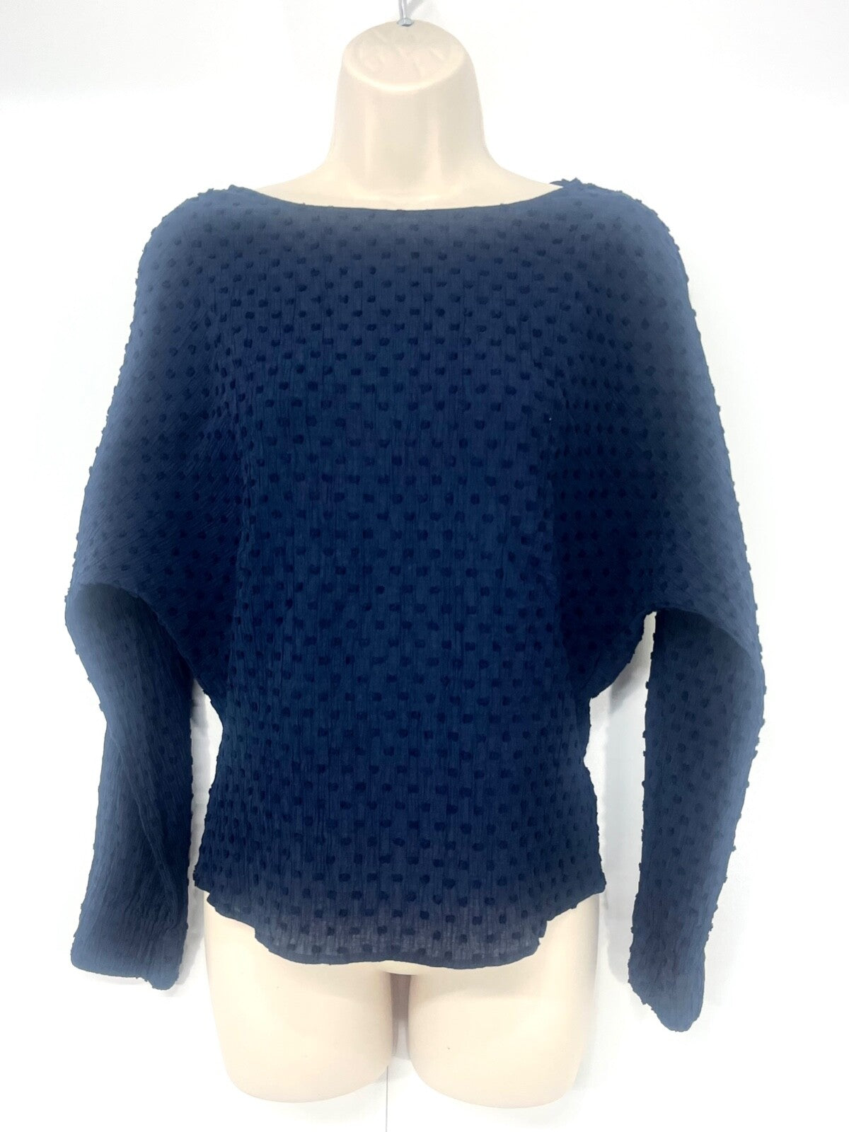 ZARA Classic Retro Relaxed Fit Women's Boat Neck Batwing Navy Blouse UK 8 10 S