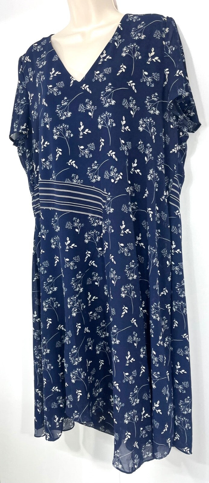 PHASE EIGHT Navy Cream Floral Silky Classic Women's Fit & Flare Dress UK 18