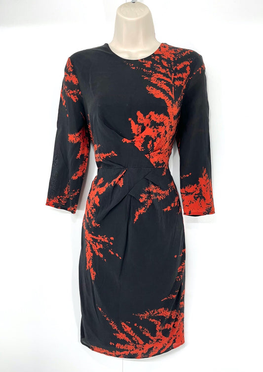WHISTLES Black Orange Women's Shift Dress UK 10 SILK Blend with Stretch Classic Style
