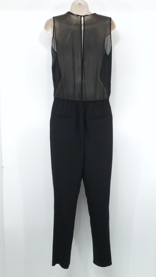 ZARA Black Silky Classic Retro Style Sheer Split Back Women's Jumpsuit UK 8 10 S
