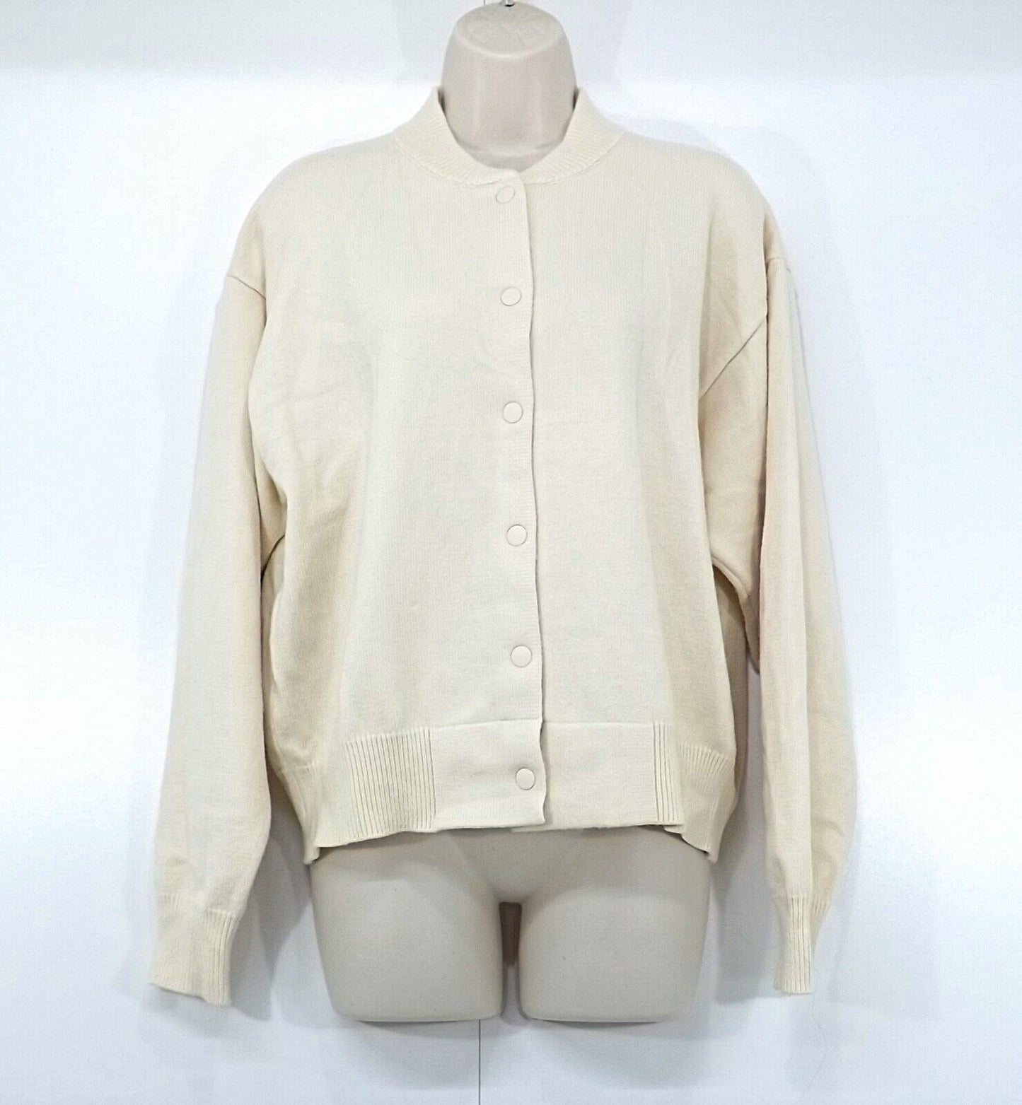 MANGO Cream Soft Thin Knit Classic Style Women's Crew Neck Cardigan UK 14 16 L