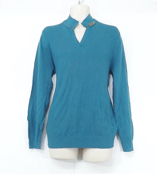 MASSIMO DUTTI Blue Mix Soft Thin Knit SILK COTTON Mens Collared Jumper size L