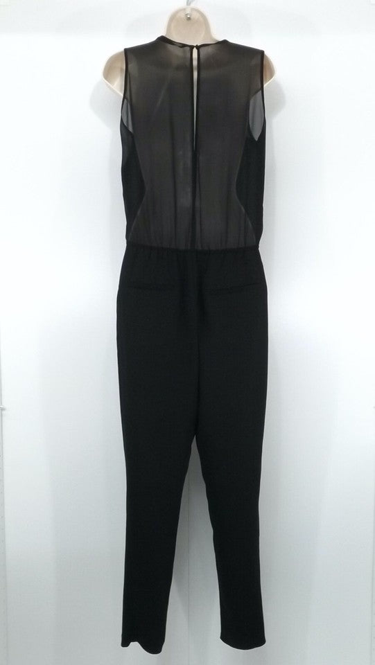 ZARA Black Silky Classic Retro Style Sheer Split Back Women's Jumpsuit UK 8 10 S