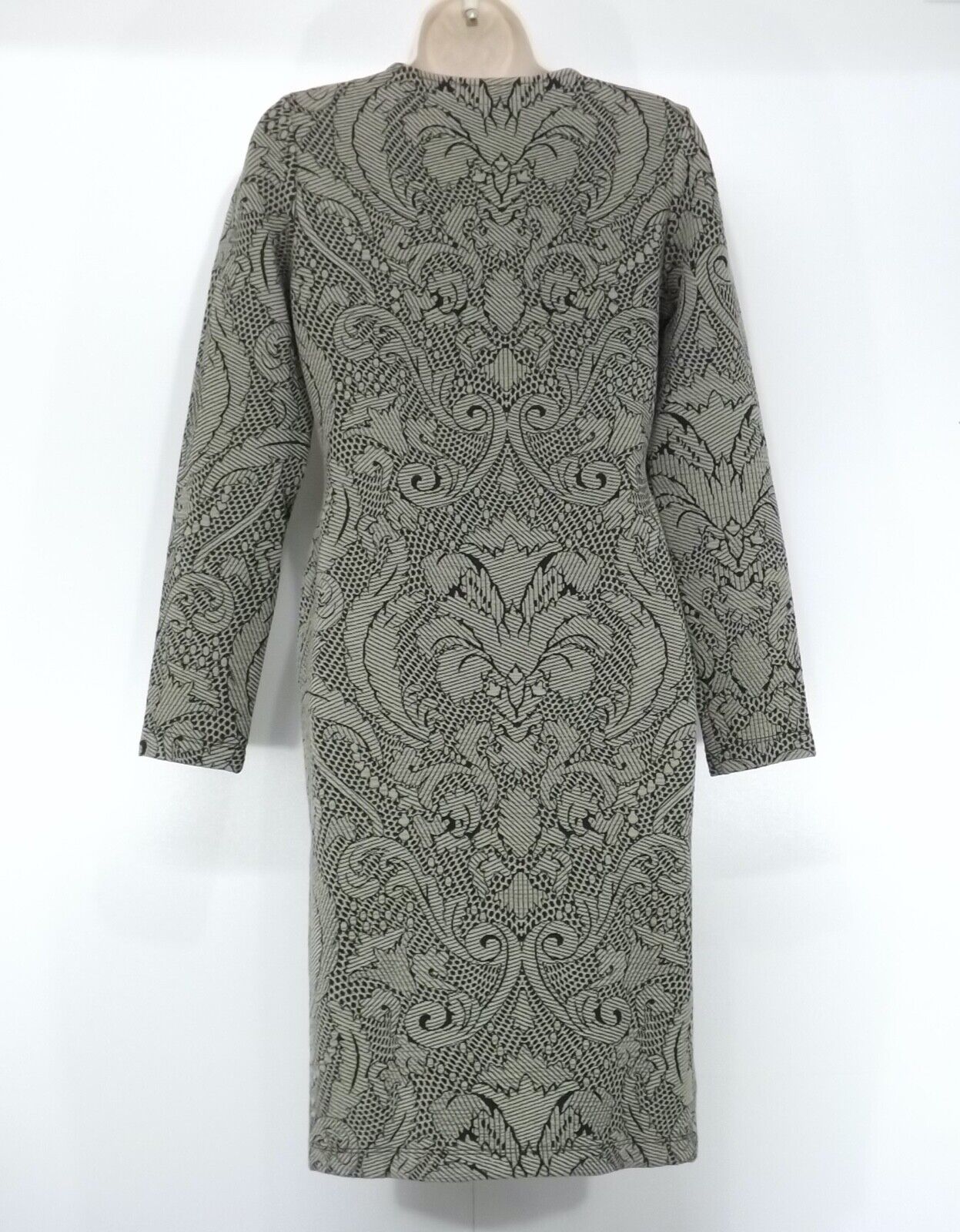 TEMPERLEY Taupe Black WOOL Blend Jersey Retro Classic Style Women's Shift Dress UK 10