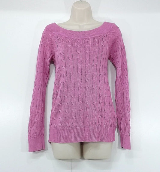 RALPH LAUREN Soft Thin Cable Knit COTTON Blend Women's Pink Jumper UK 10 12 M