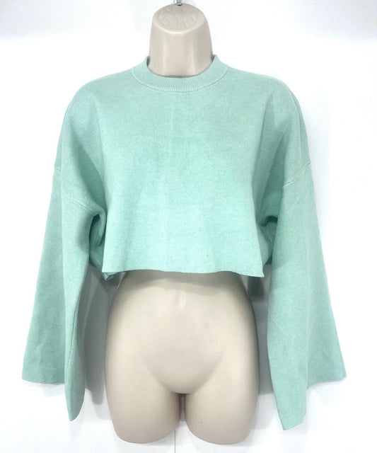 ZARA Soft Jersey Relaxed Fit Light Green Women's Cropped Sweatshirt Top Jumper UK 8 10 S