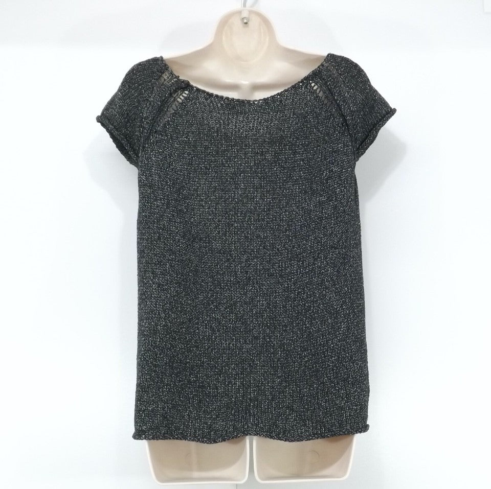 ZARA Black Silver Soft Thin Knit Oversized Boho Women's Scoop Neck Jumper Top UK 10 12 M