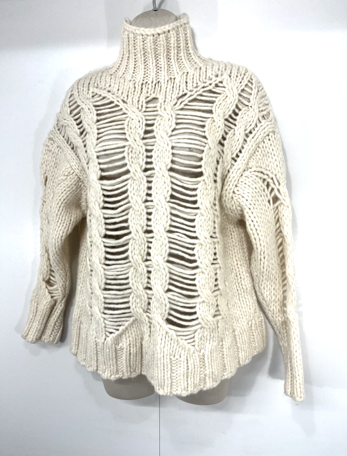 ZARA Cream Soft Chunky Knit Boho Retro Style Women's High Neck Jumper UK 8 10 S