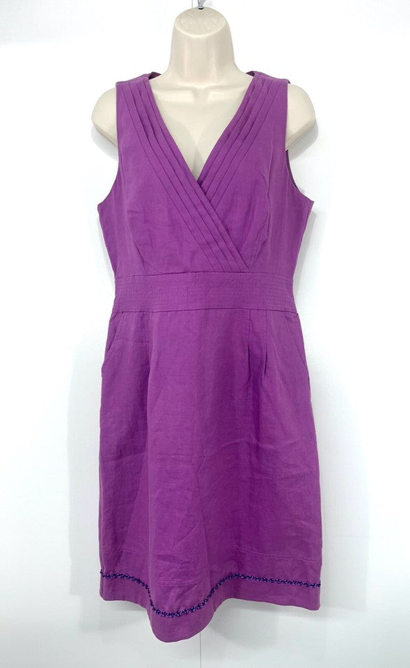 MEXX Mauve Purple Pure LINEN Classic Style Crossover Women's V-Neck Shift Dress UK 14