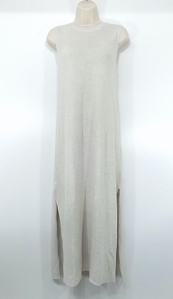 H&M Stone Beige Soft Thin Knit Relaxed Fit Women's Long Jumper Dress Tunic UK 16 18 L NEW