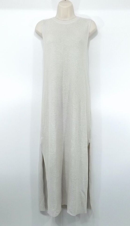 H&M Stone Beige Soft Thin Knit Relaxed Fit Women's Long Jumper Dress Tunic UK 16 18 L NEW