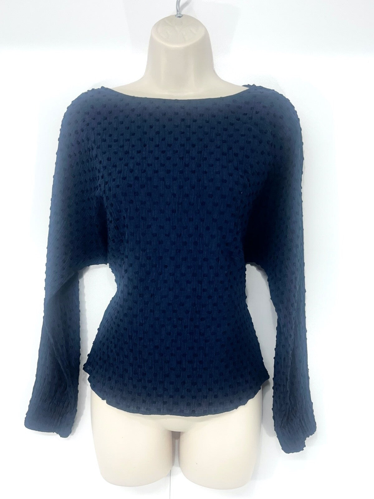 ZARA Classic Retro Relaxed Fit Women's Boat Neck Batwing Navy Blouse UK 8 10 S