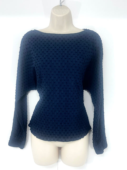 ZARA Classic Retro Relaxed Fit Women's Boat Neck Batwing Navy Blouse UK 8 10 S