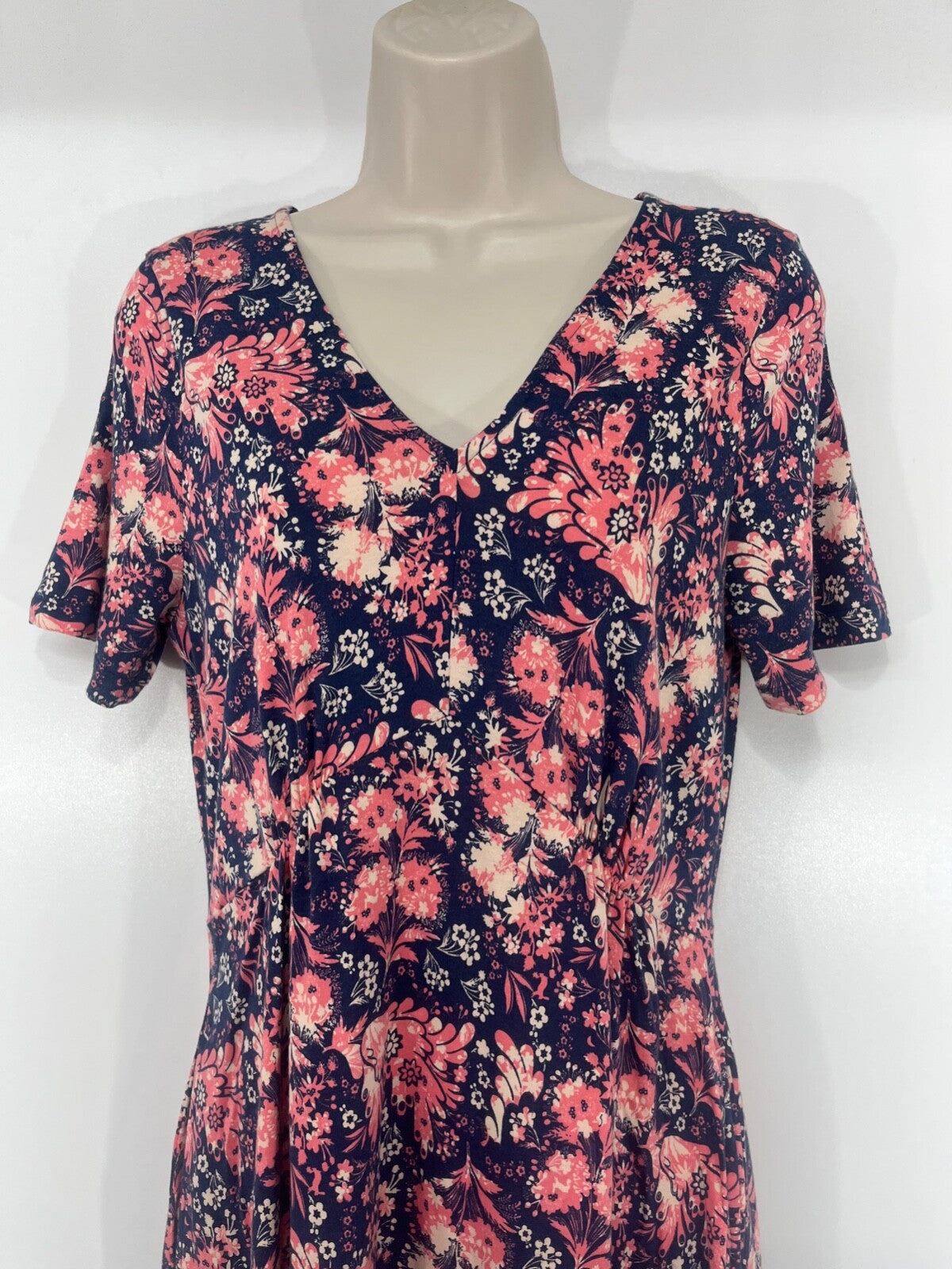 WHITE STUFF Navy Pink Floral Soft Jersey COTTON Blend Women's Fit & Flare Dress UK 10