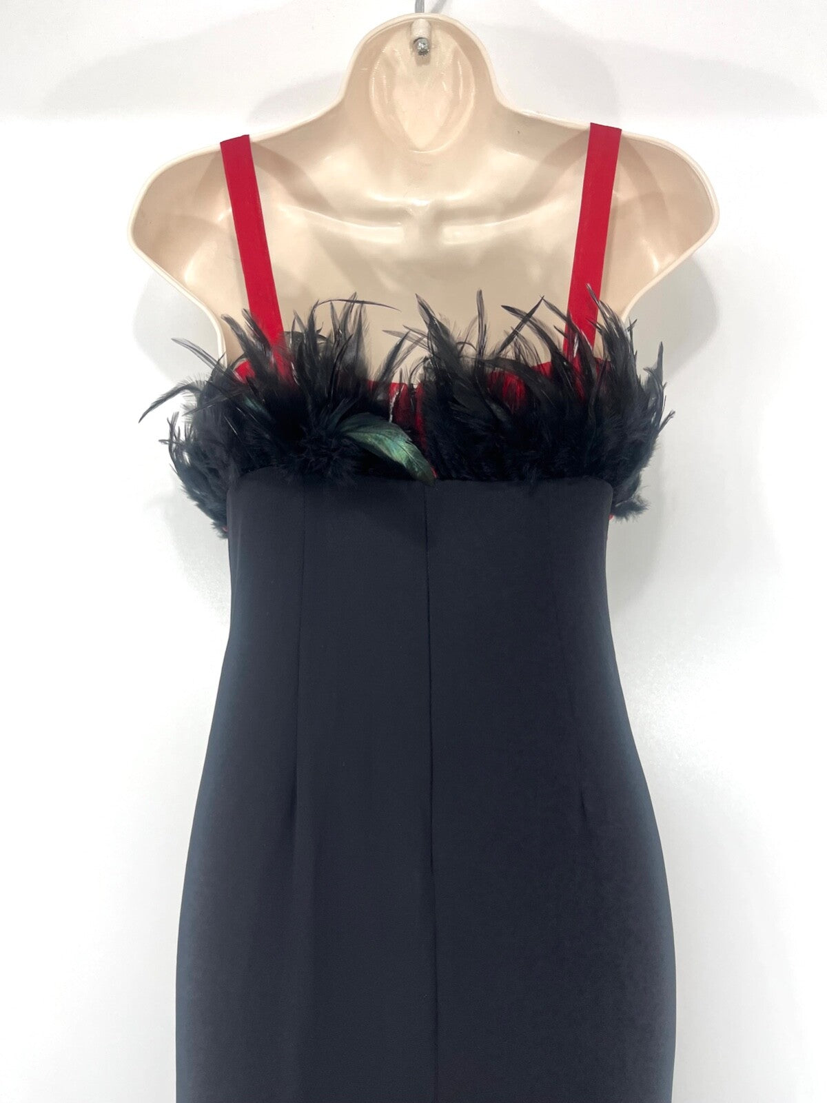 LIVE FOREVER Long Embellished Black Evening Dress with Feathers UK 10 NEW Theatre Performance