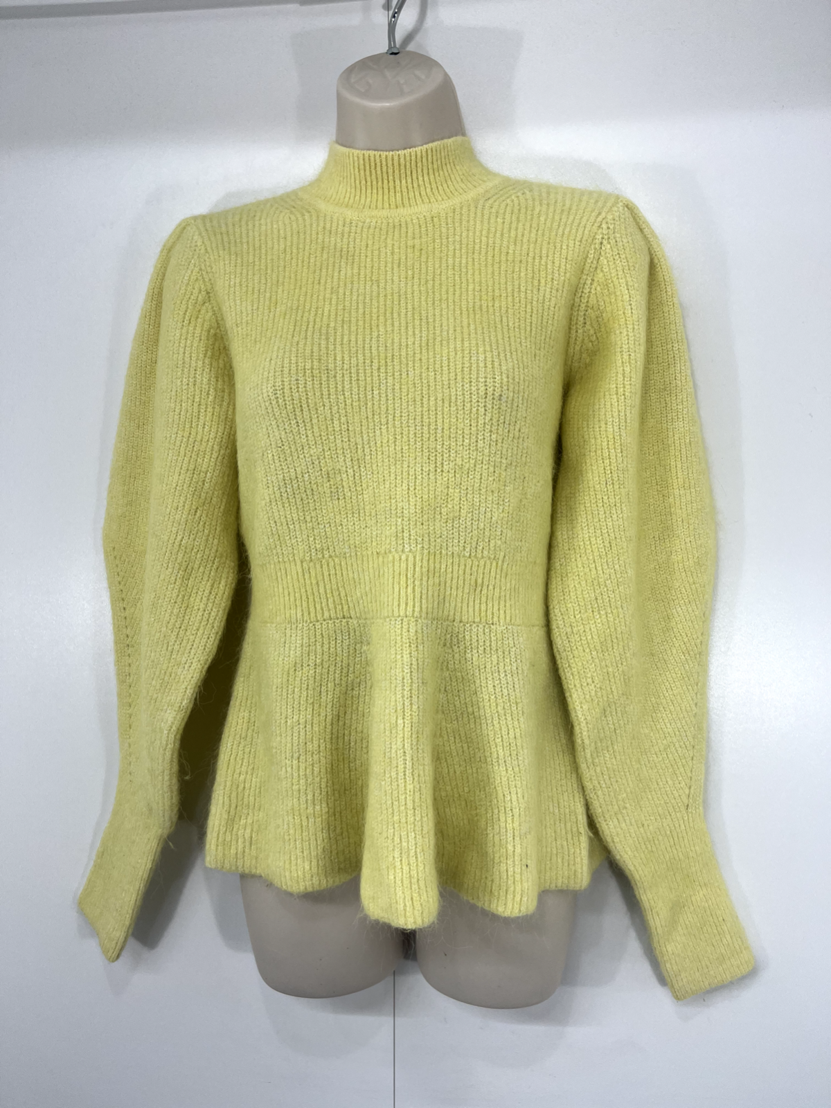 H&M Yellow Soft Chunky Knit ALPACA Blend Retro Style Women's Flared Jumper UK 8 10 S