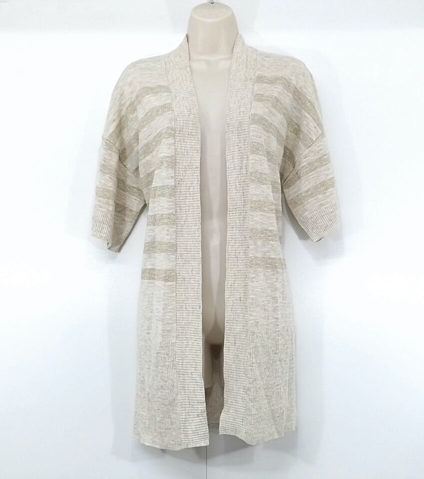 PURE Collection Beige Mix LINEN Blend Thin Knit Women's Oversized Cardigan Shrug UK 8