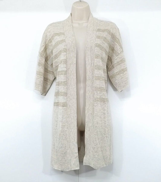PURE Collection Beige Mix LINEN Blend Thin Knit Women's Oversized Cardigan Shrug UK 8