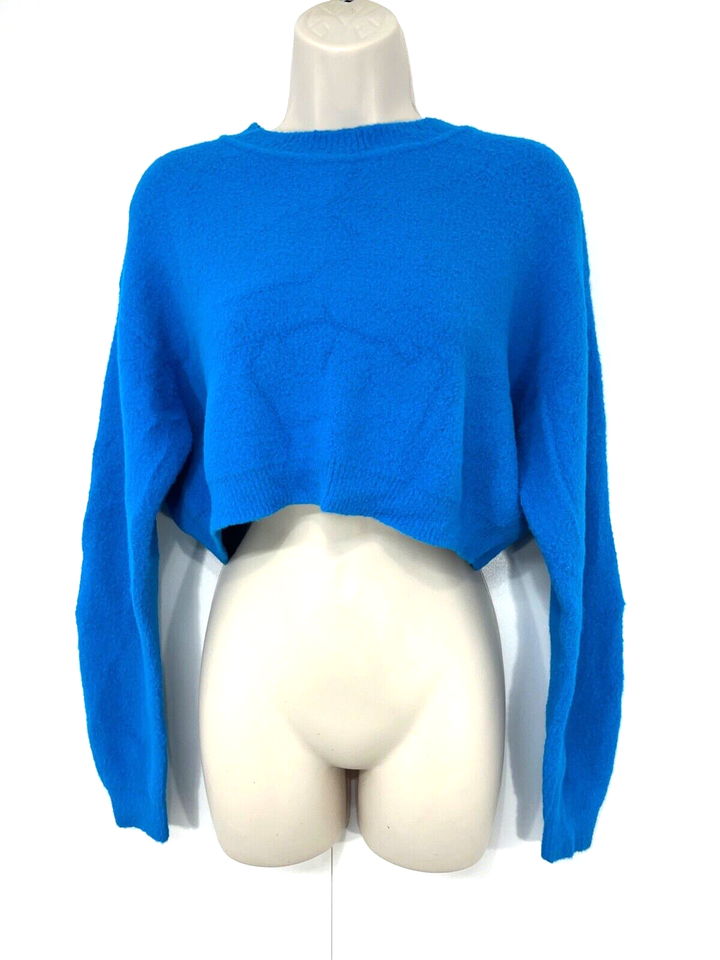 ZARA Blue Super Soft Chenille Knit Relaxed Fit Women's Cropped Jumper UK 8 10 S