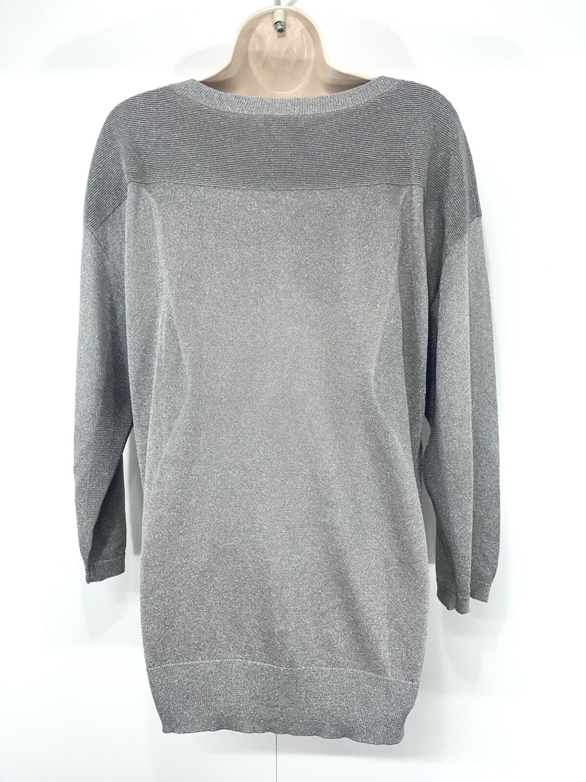 REISS Silver Soft Thin Jersey Relaxed Fit Women's Scoop Neck Tunic Top UK 12 14 M