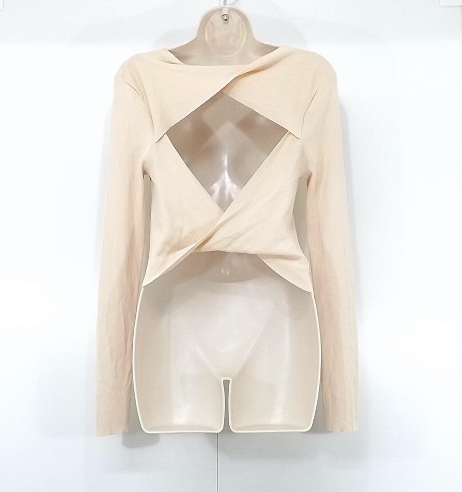 ZARA Beige Nude Soft Thin Jersey Cut Out Back Women's Jumper Top UK 12 14 L
