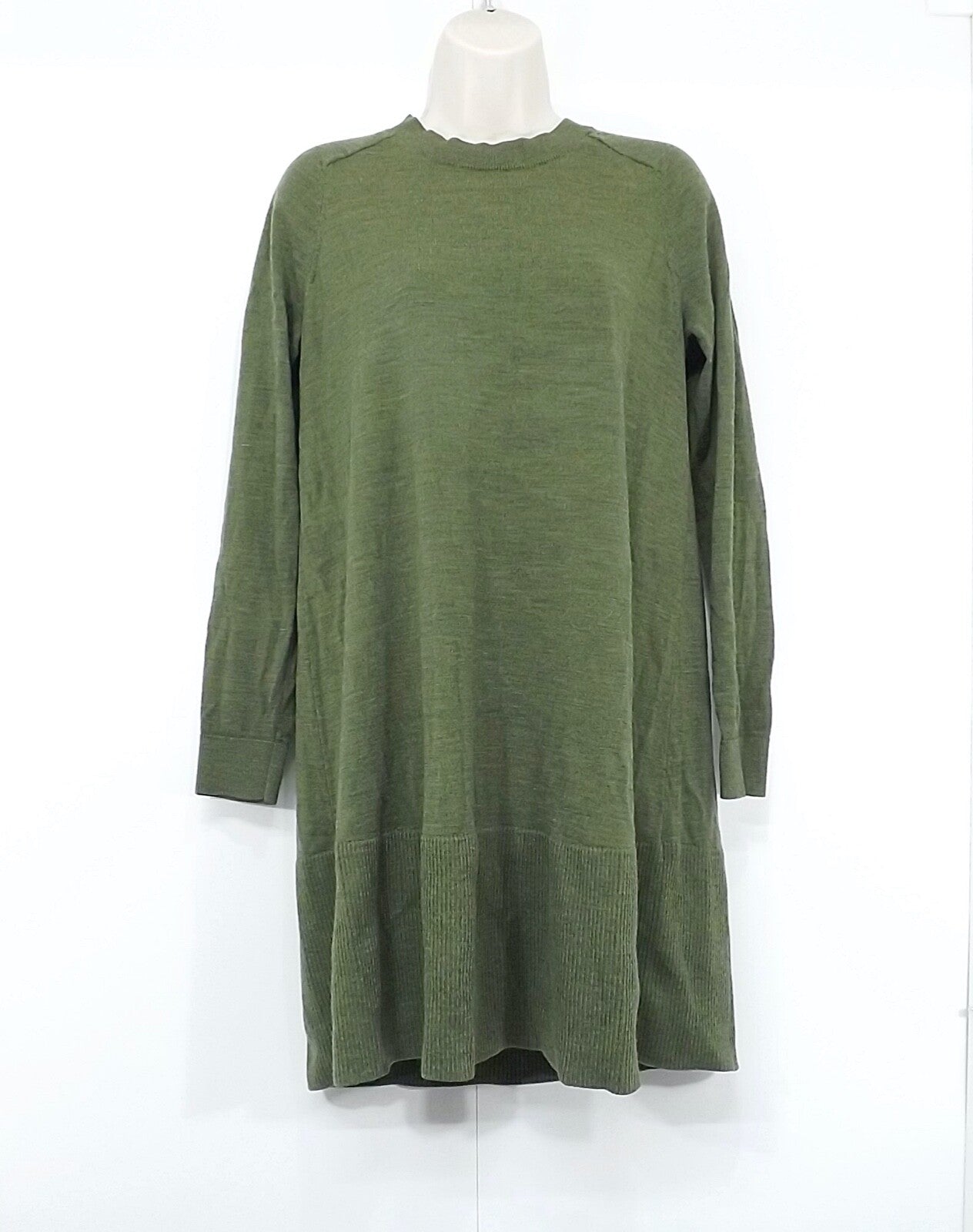 COS Green Mix Pure WOOL Relaxed Fit Women's A-Line Tunic Jumper Dress UK 8 10 S