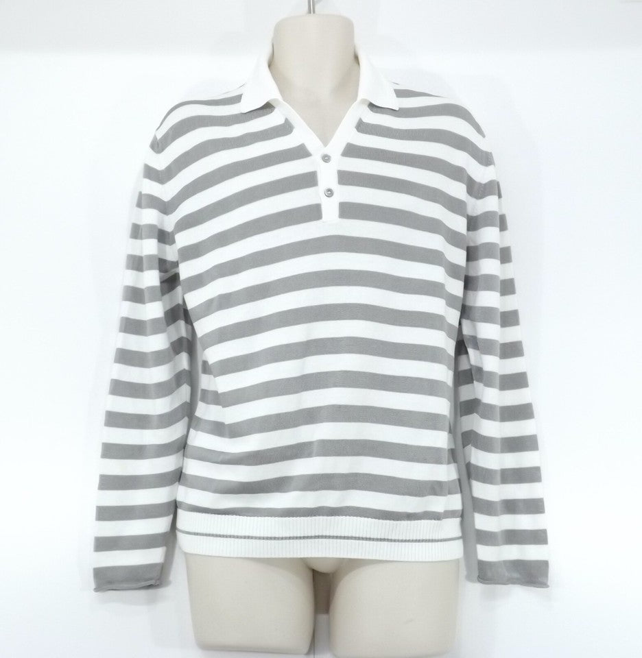 HUGO BOSS Cream Taupe COTTON Blend Mens Oversized Long Sleeve Polo Shirt size S