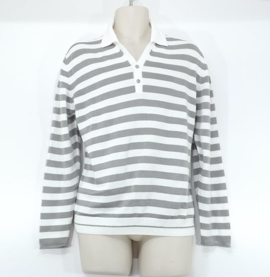 HUGO BOSS Cream Taupe COTTON Blend Mens Oversized Long Sleeve Polo Shirt size S