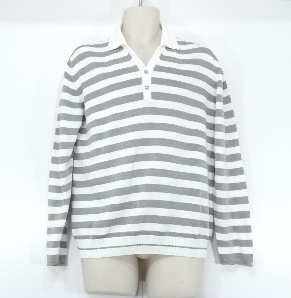 HUGO BOSS Cream Taupe COTTON Blend Mens Oversized Long Sleeve Polo Shirt size S