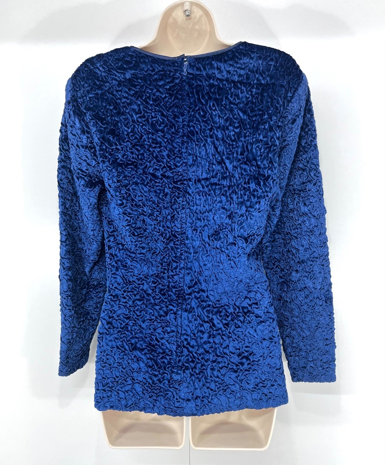 GUY LAROCHE Paris Vintage 90s Women's Blue Crushed Velvet Blouse Top UK 14 16 L