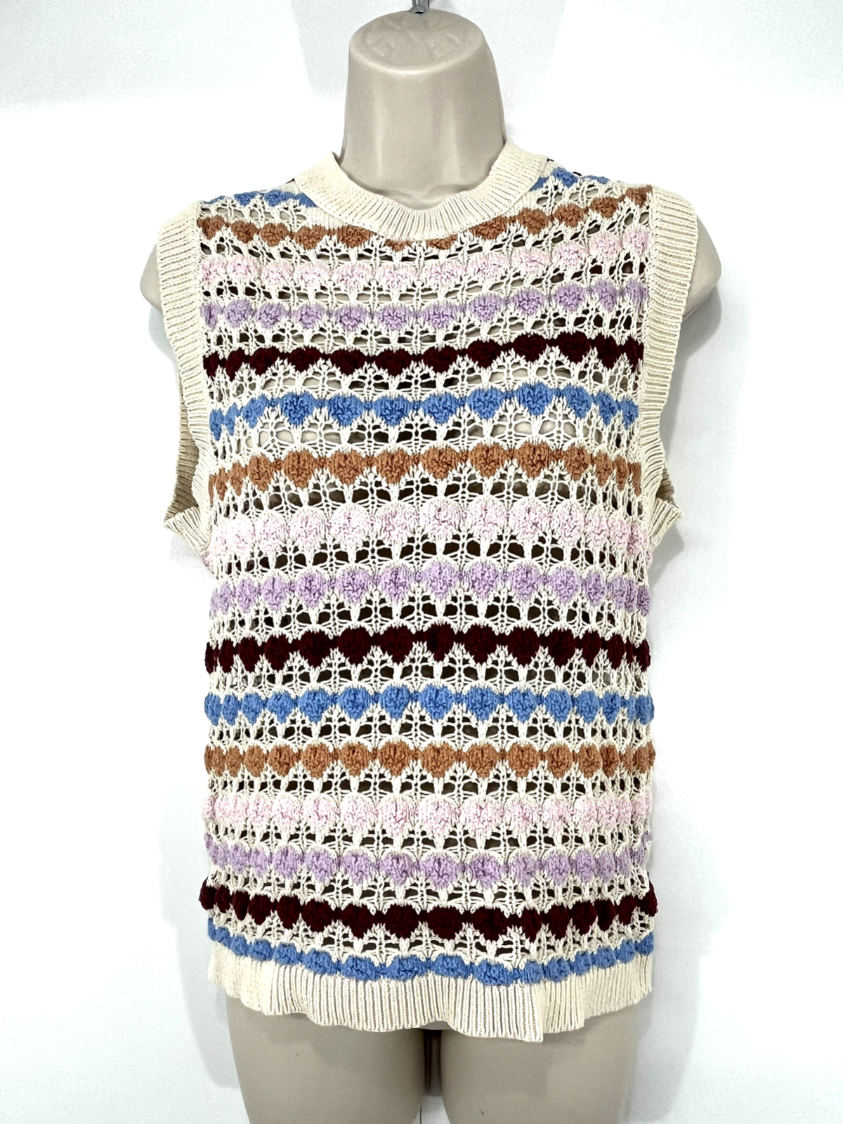 b.young Multicoloured Pure COTTON Retro Preppy Women's Slipover Tank Top UK 8 10 S