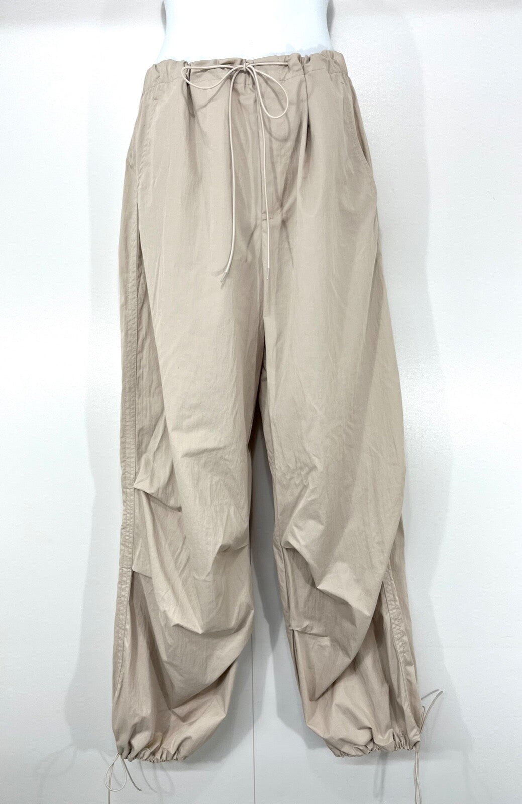 ZARA Stone Beige Women's Cargo Parachute Pants Trousers UK 12 14 M Lightweight