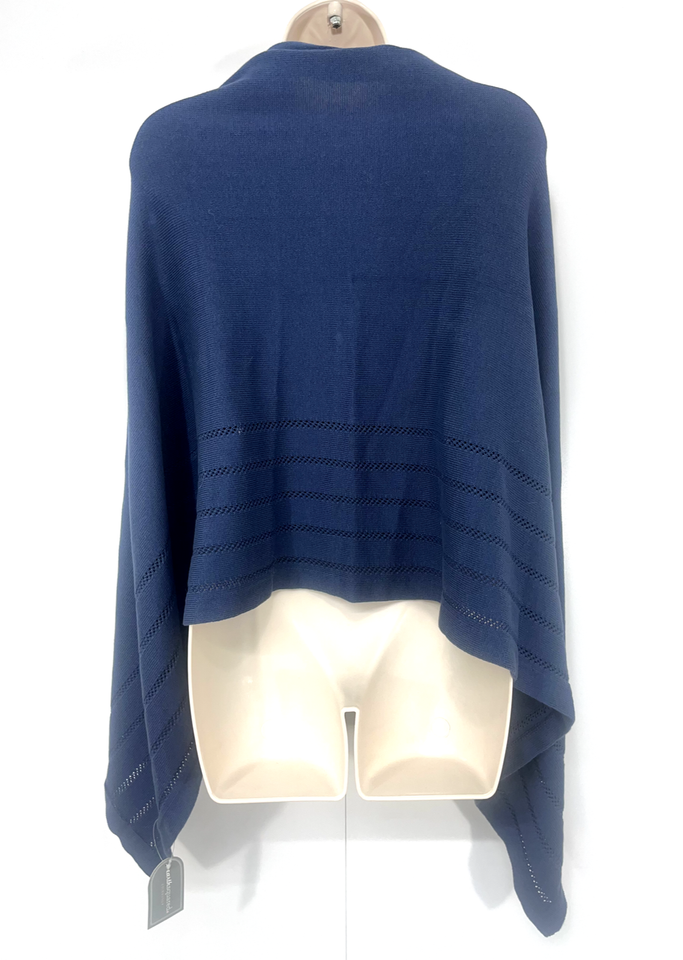 EARTH SQUARED Dusky Navy Pure COTTON Soft Thin Knit Women's Boho Poncho Wrap NEW