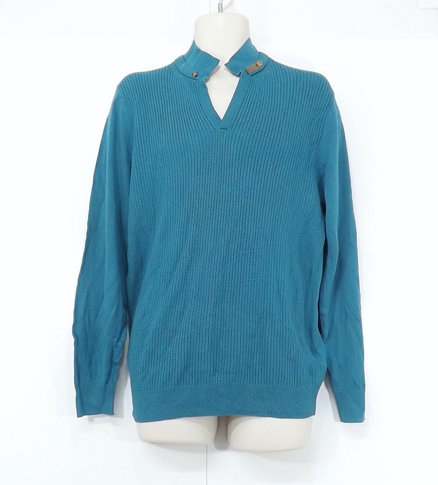 MASSIMO DUTTI Blue Mix Soft Thin Knit SILK COTTON Mens Collared Jumper size L