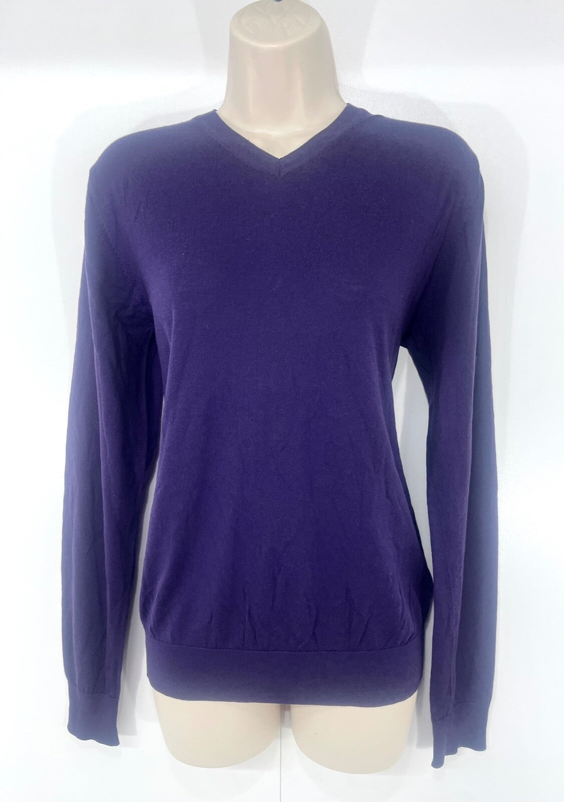 COS Dark Purple Soft Thin Knit MERINO WOOL Relaxed Fit Women's V-Neck Jumper UK 8 10 S