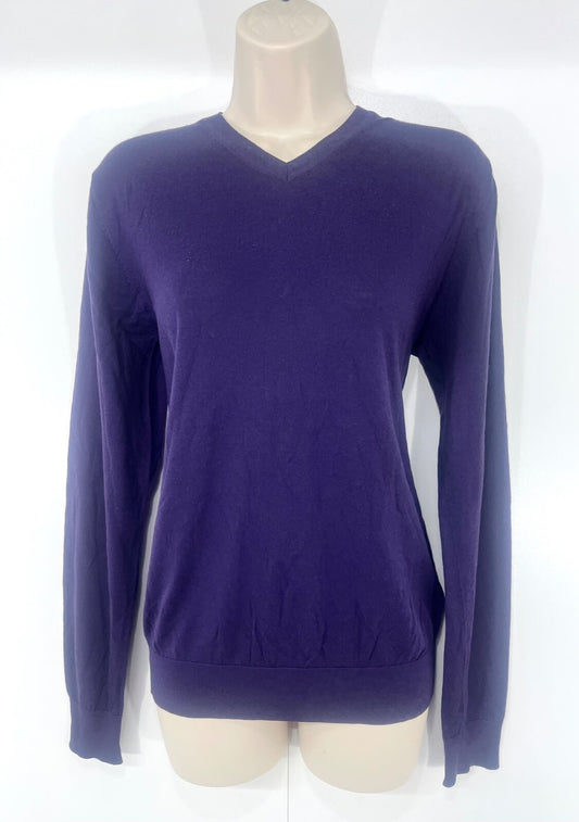 COS Dark Purple Soft Thin Knit MERINO WOOL Relaxed Fit Women's V-Neck Jumper UK 8 10 S