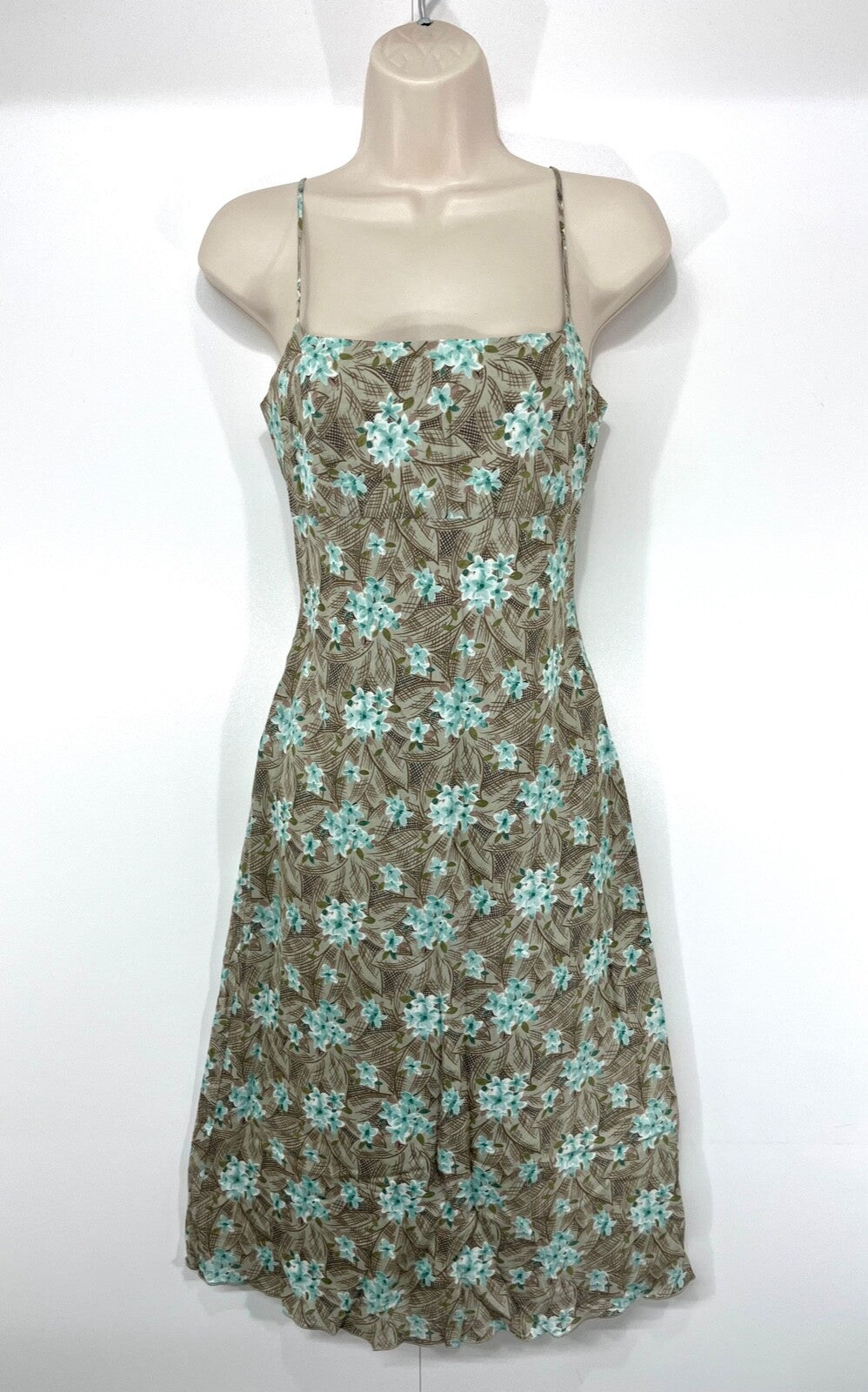 JIGSAW Empire Line Strappy Women's Dress size UK 8 Beige Multicoloured Floral Pure COTTON