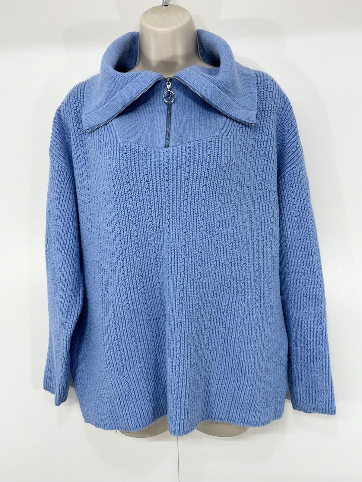 CREW CLOTHING Blue Soft Knit WOOL ALPACA Blend Women's Oversized Collared Jumper UK 8