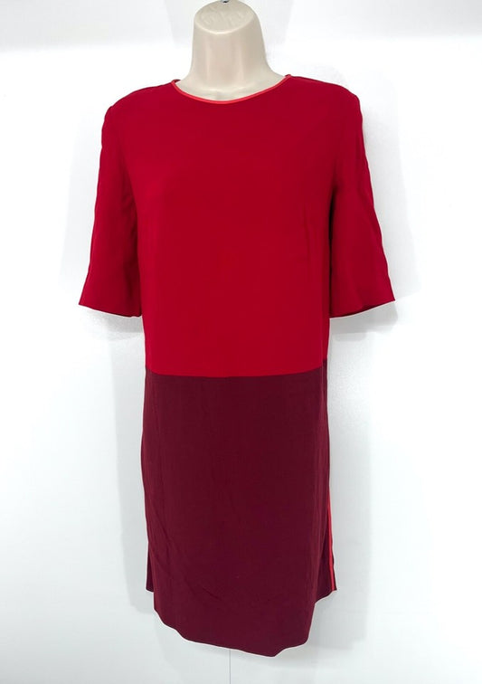 JIGSAW Red Burgundy Light Silky Retro Classic Style Women's Shift Dress UK 10