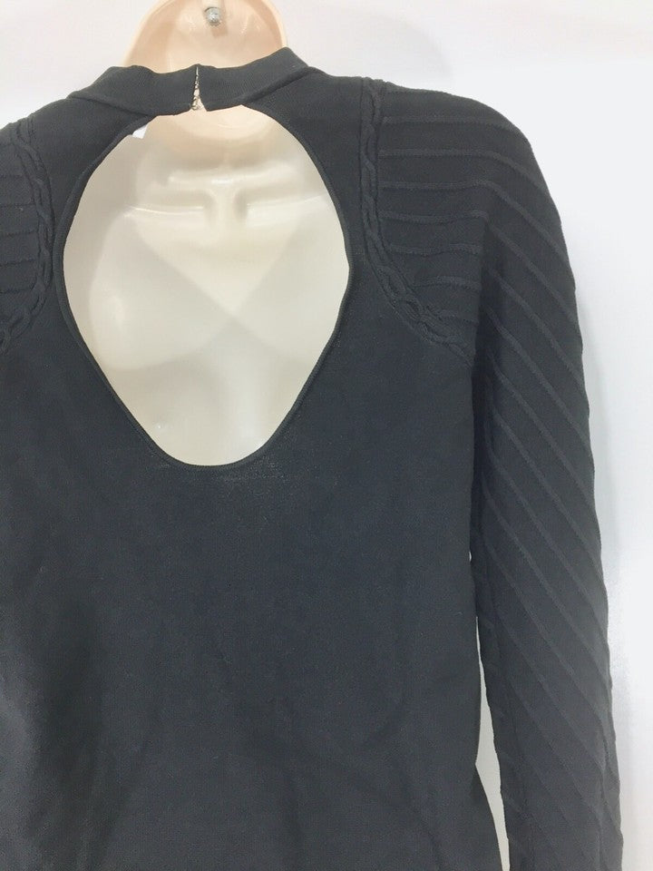 CARVEN Black Thin Silky Jersey Cut Out Back Women's Jumper Top UK 12 14 M