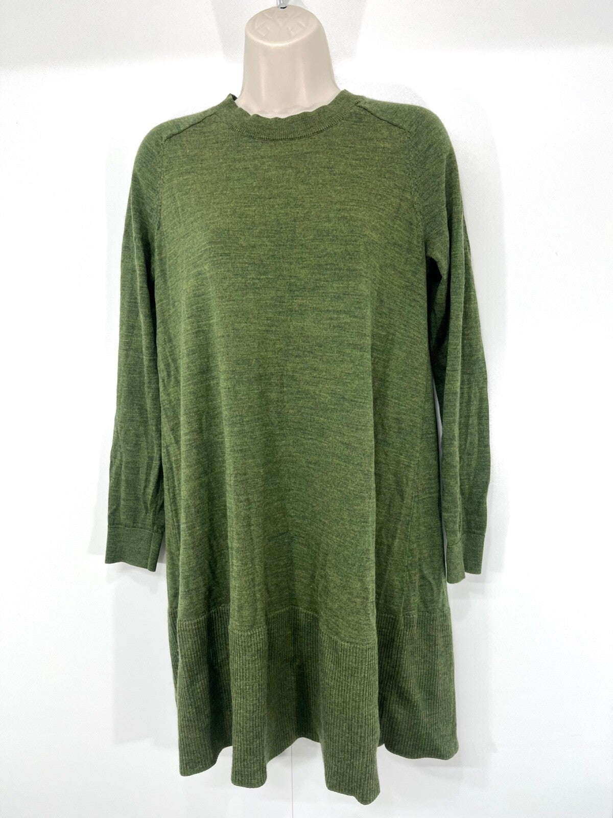 COS Green Mix Pure WOOL Relaxed Fit Women's A-Line Tunic Jumper Dress UK 8 10 S