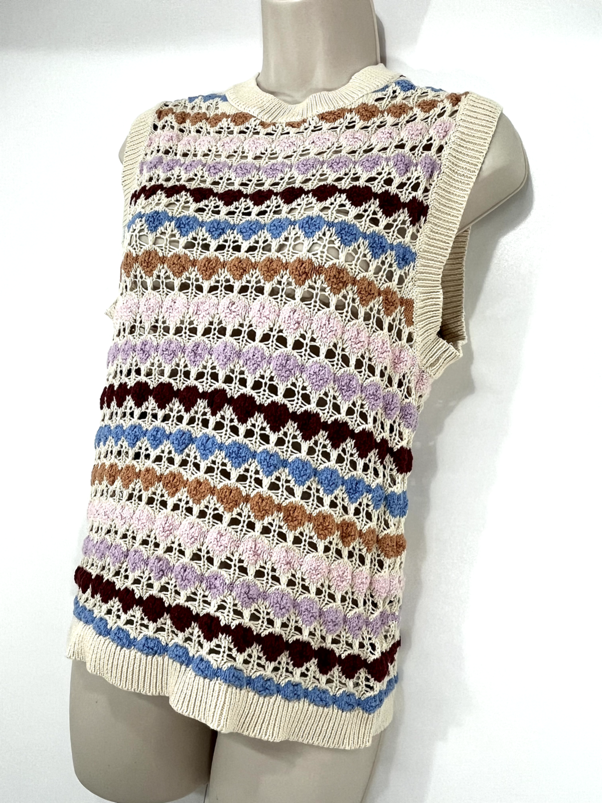 b.young Multicoloured Pure COTTON Retro Preppy Women's Slipover Tank Top UK 8 10 S