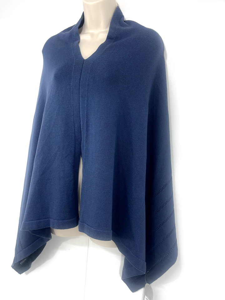 EARTH SQUARED Dusky Navy Pure COTTON Soft Thin Knit Women's Boho Poncho Wrap NEW