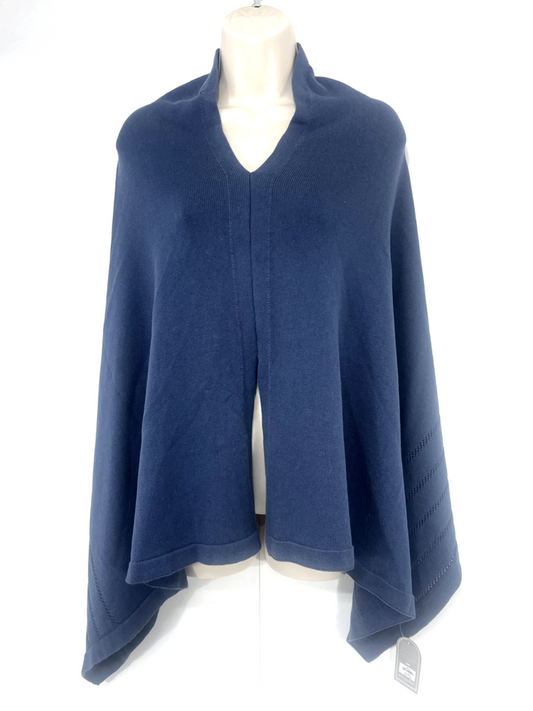 EARTH SQUARED Dusky Navy Pure COTTON Soft Thin Knit Women's Boho Poncho Wrap NEW