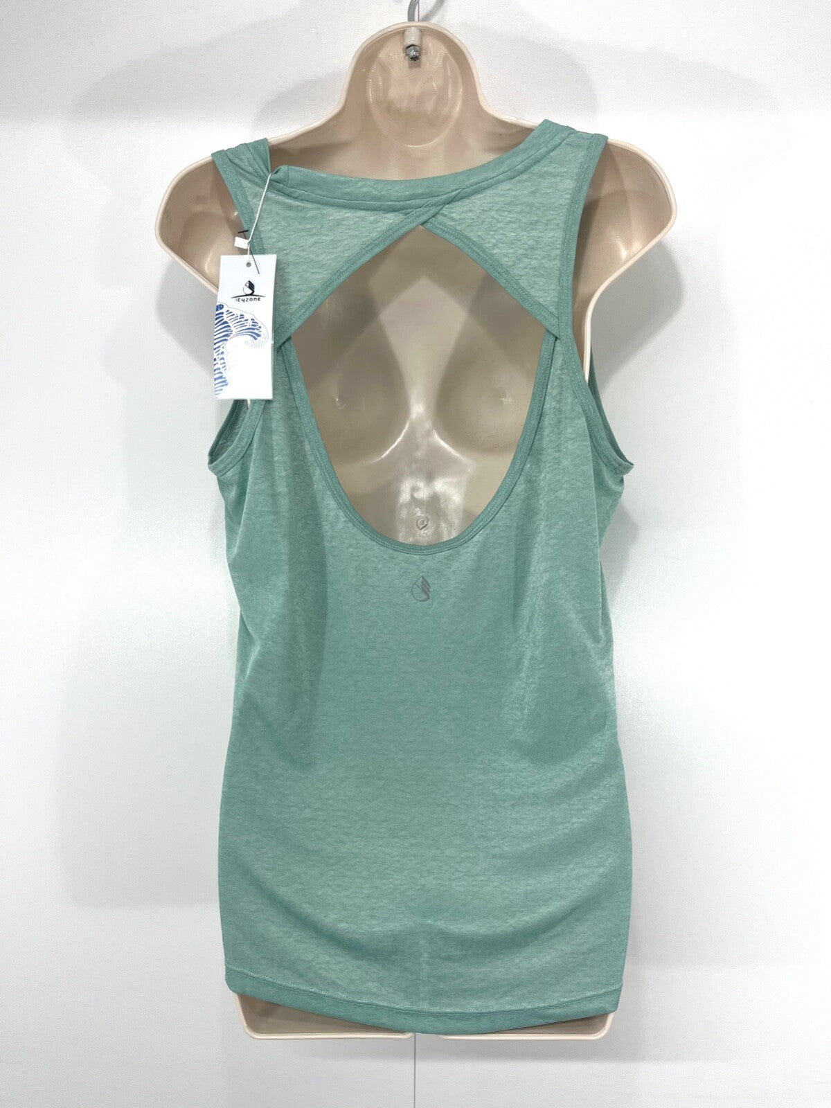 ICYZONE Sage Green Soft Thin Jersey Cut Out Back Gym Yoga Women's Top UK 14 16 L NEW