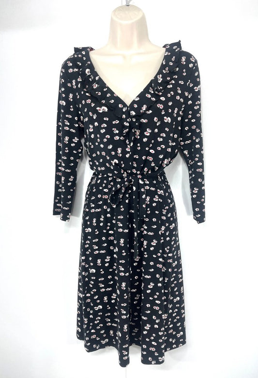 BODEN Black Cream Floral Soft Thin Jersey Women's Fit & Flare Ditsy Dress UK 10