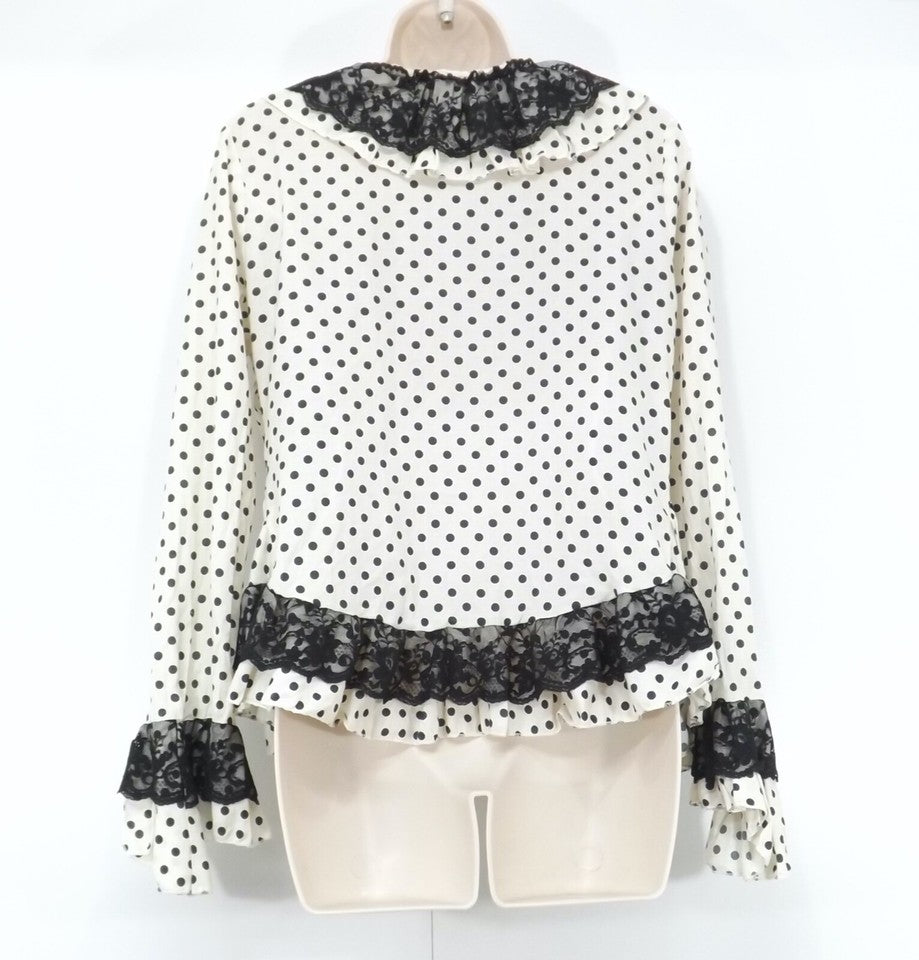 JEFF GALLANO Paris Beige Black Polka Dot COTTON Retro Boho Women's Blouse UK 12 14 M