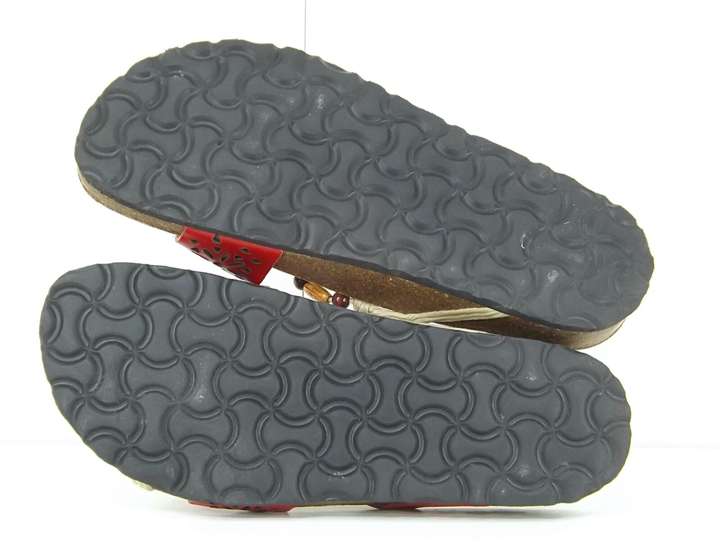 SWEET Red Embellished REAL LEATHER Women's Slip On Toe Post Sandals UK 4 EUR 37